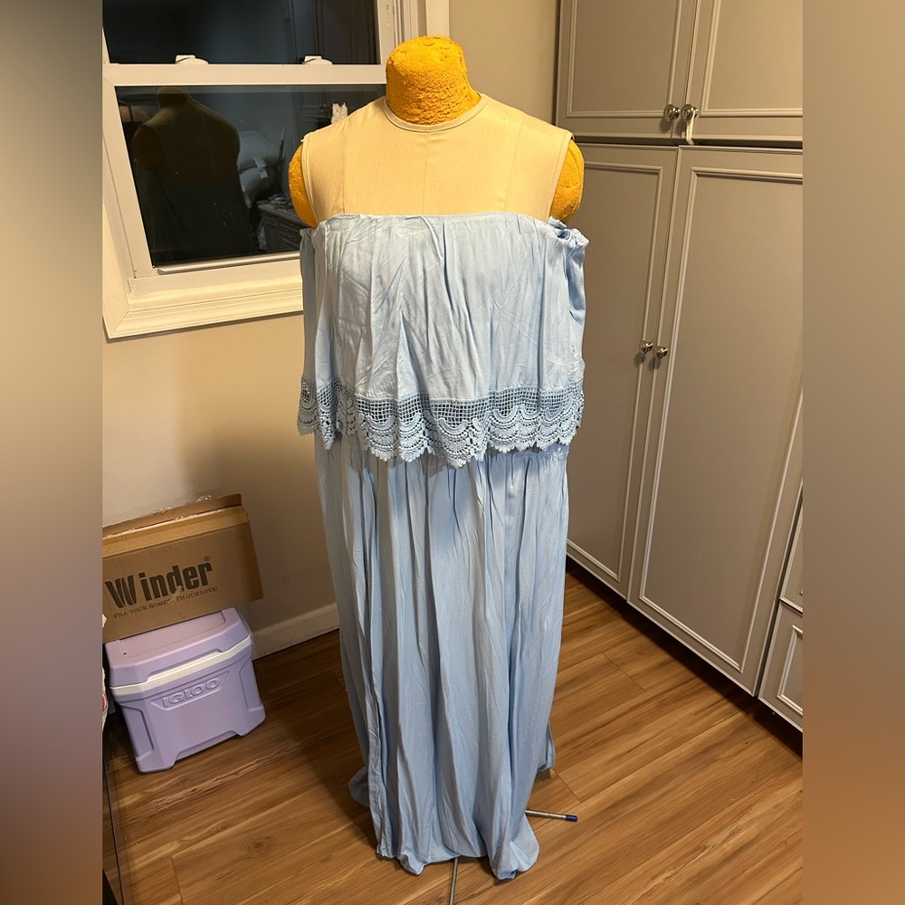 Venus Bohemian Blue Lace-Trimmed Strapless Maxi Dress Size 3X